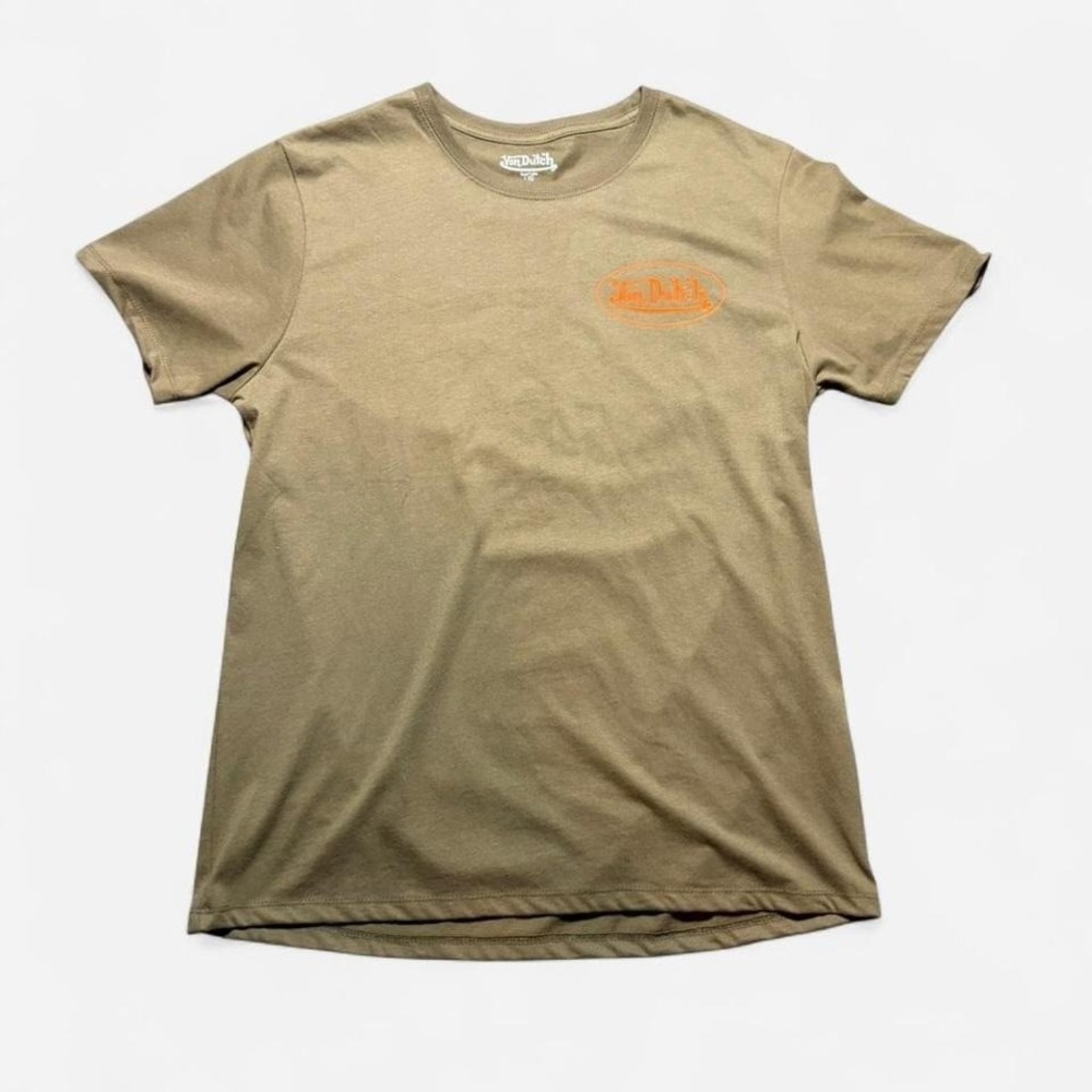 Von Dutch Tan and Orange Graphic Tee Comfortable Size Large